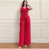 2025 Spring and Summer New Women's Solid Color Blouse Sleeveless Waist Two-piece Casual Trousers Suit