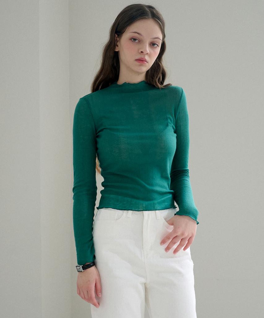 PLUNASTUDIO Mock Neck See-Through Top (Green)
