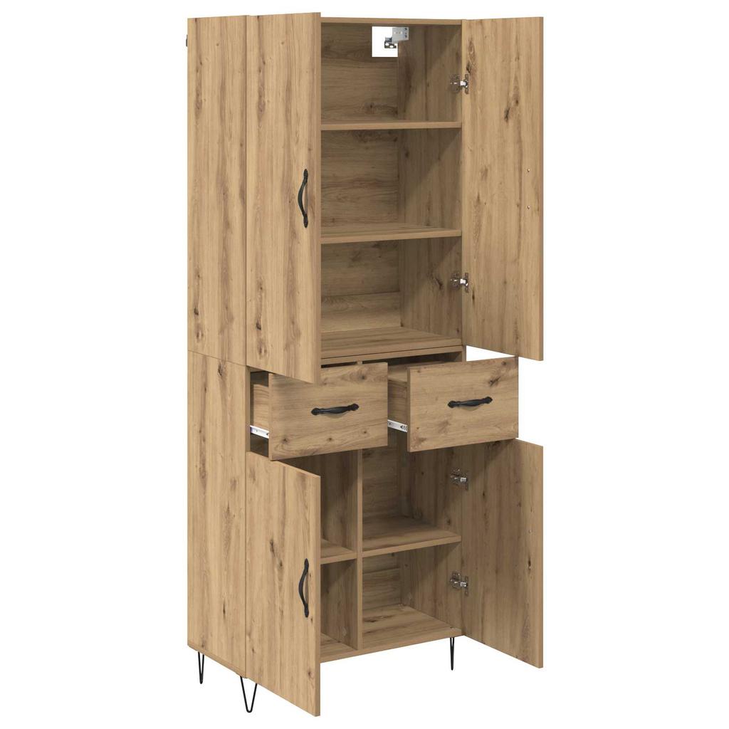 Highboard 2 pcs Artisan Oak Engineered Wood and Glass