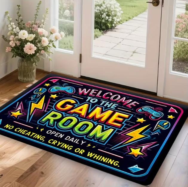 Colorful Graffiti Letters+"Gamer" Slogan Floor Mat At The Entrance, Soft and Absorbent Decorating Such Living Rooms Offices Etc
