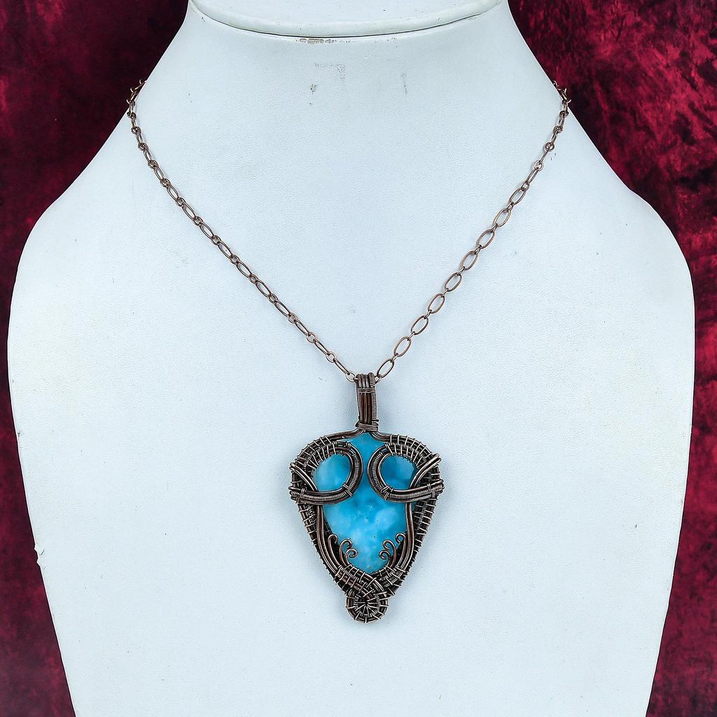 Hemimorphite Gemstone Pendant Copper Wire Wrapped Pendant Handmade Dainty Jewelry