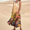 Women's Casual Fashion Flower Printed Sleeveless Pocket Dress