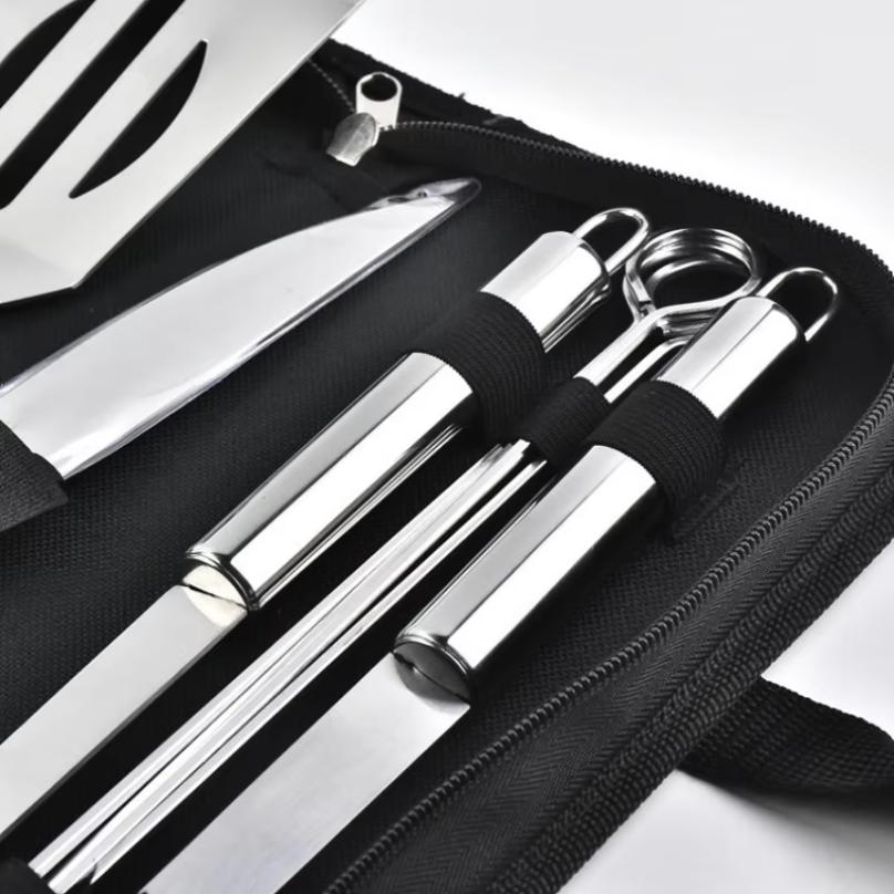 Edelstahl-Ofen-Set, Grill-Kombi-Werkzeug, Outdoor-BBQ, Grill-Set, Grill-Set, Aufbewahrung, tragbarer Stoffbeutel, Backwerkzeug