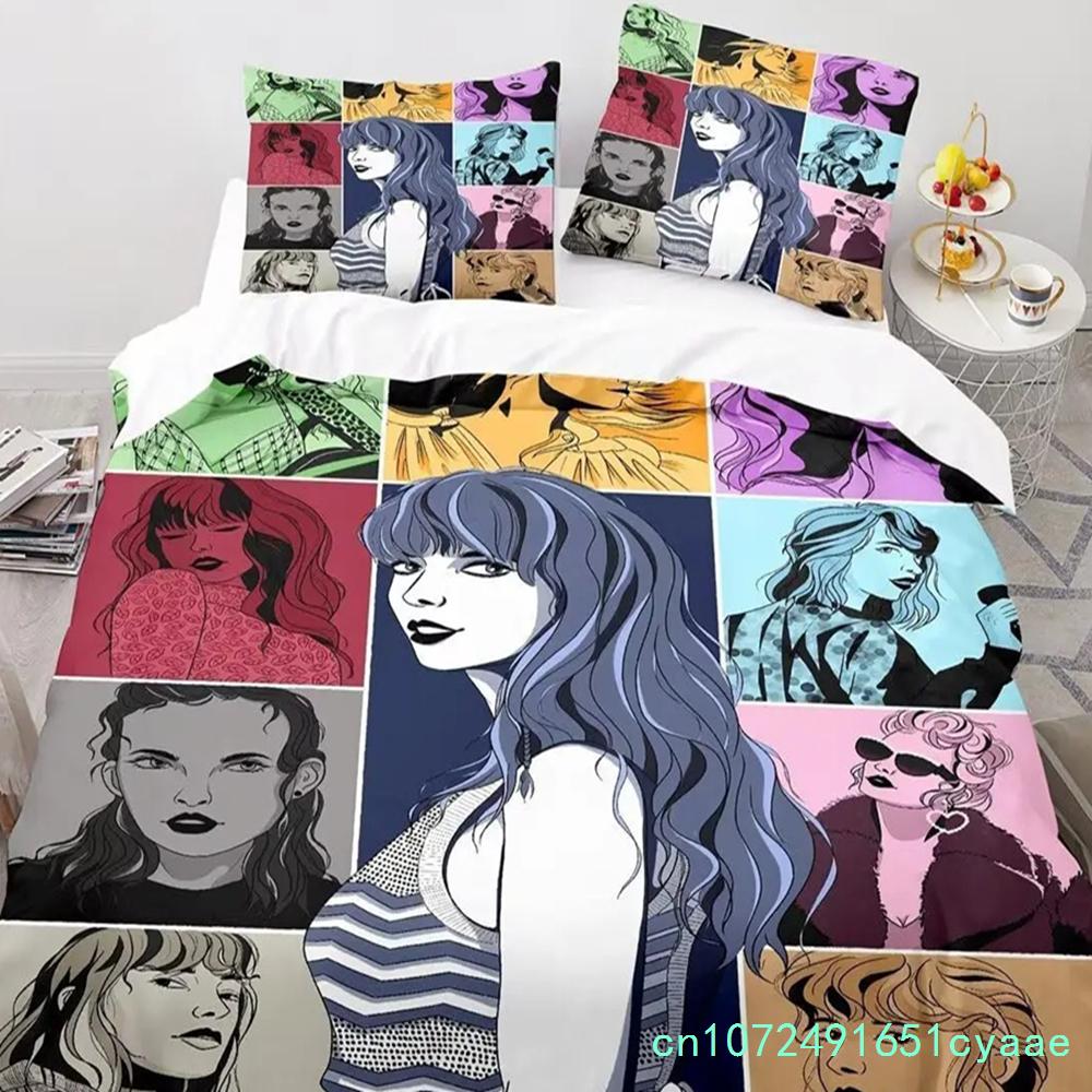 Female Singer 3D Printed Quilt Cover Single T-Swift Bedroom Bed Bedding Set With Zipper And Pillowcase For Kids Adults