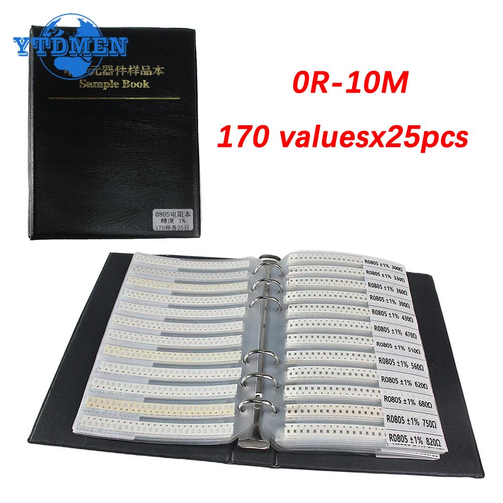 

0805 SMD Resistor Book 1% 0R-10M 170 Types of Resistors 25 Pcs Each , SMD Chip Fixed Resistors Samples Assorted Kit чорний