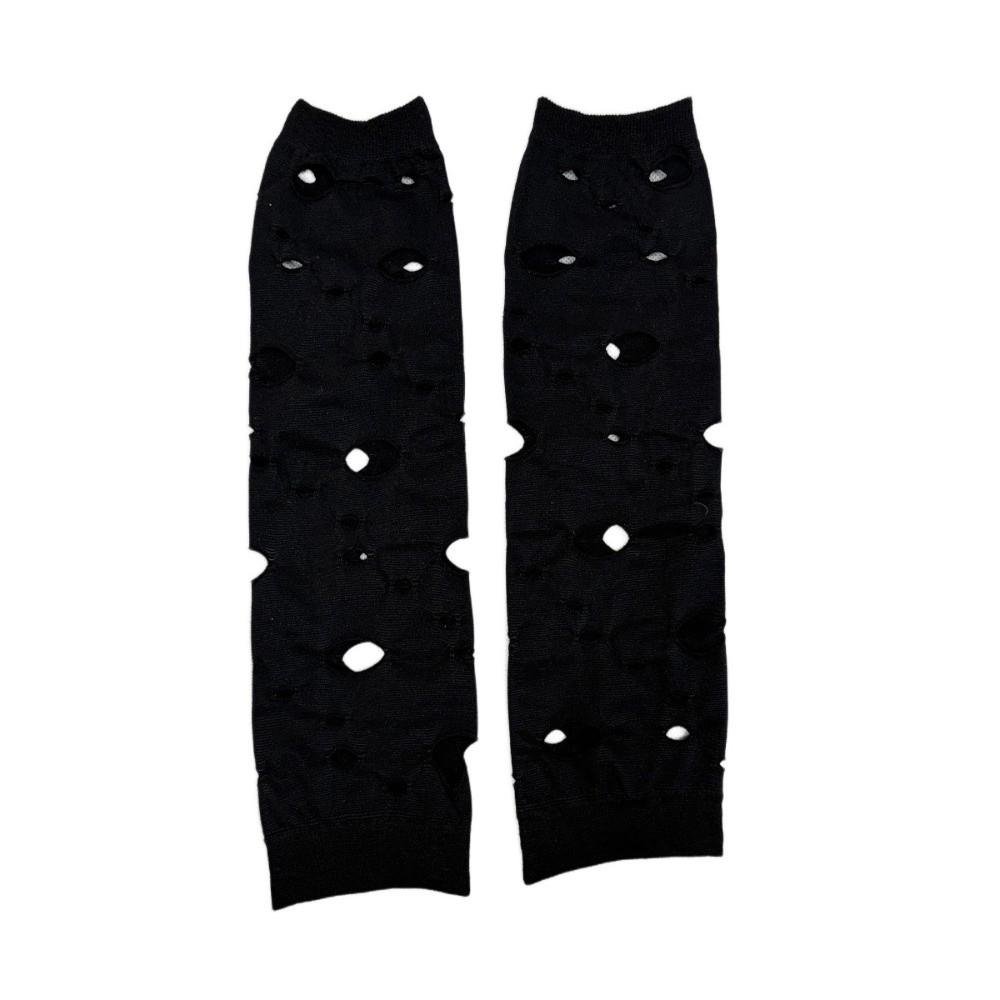 Long Mittens Ripped Arm Warmers Black Hollow Fingerless Gloves Elastic Breathable Hand Sleeves Halloween Cosplay