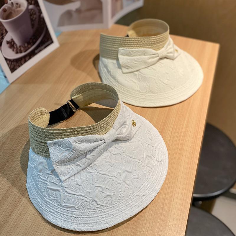 Niche Pleated Seersucker Empty Top Hat Children's Summer Small Fresh Bow Sun Hat Big Brim Sun Hat