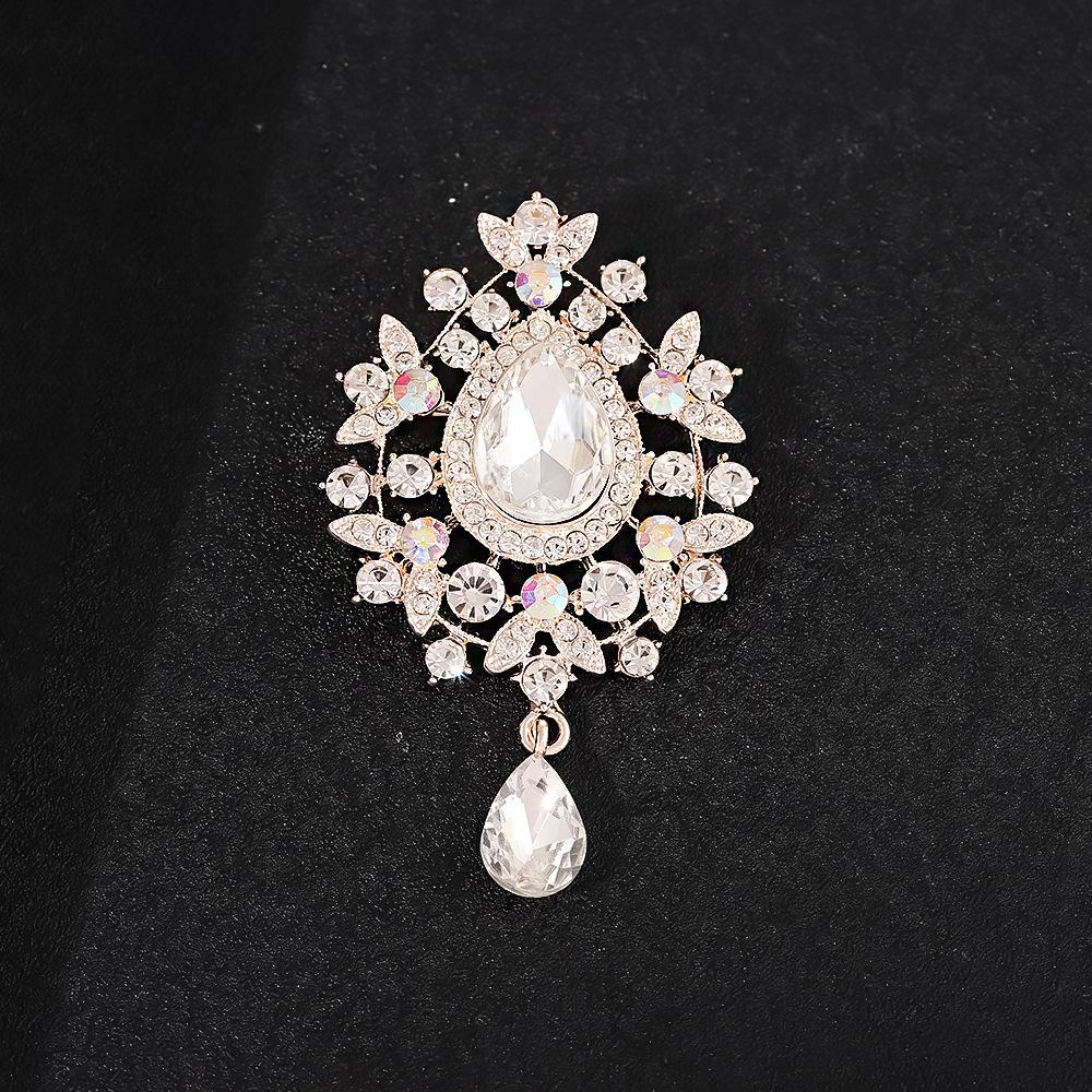 Fashion Alloy Rhinestone Brooches Women's Enamel Glass Pendant Pins Flower Pattern Crystal Jewelry Wedding Occasions
