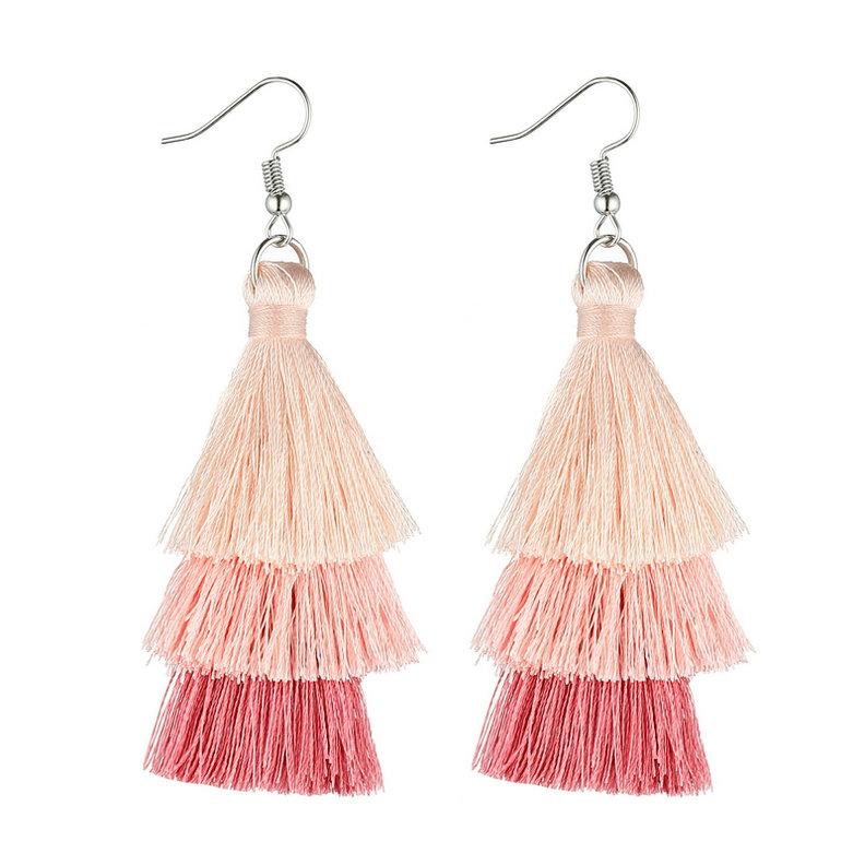 LOVBEAFAS Colorful Three Layered Long Tassel Earrings Fashion Jewelry For Women Fringed Multilayer Vintage Drop Dangle Earrings