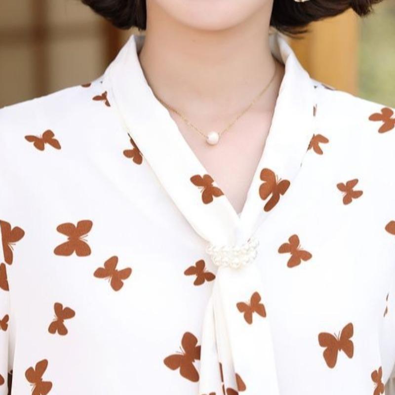 Women Blouse Chiffon Shirt Butterfly Three-quarter Sleeves Spring Summer Clothes Top Long Sleeve Women's Shirt Blusas Ropa De Mujer