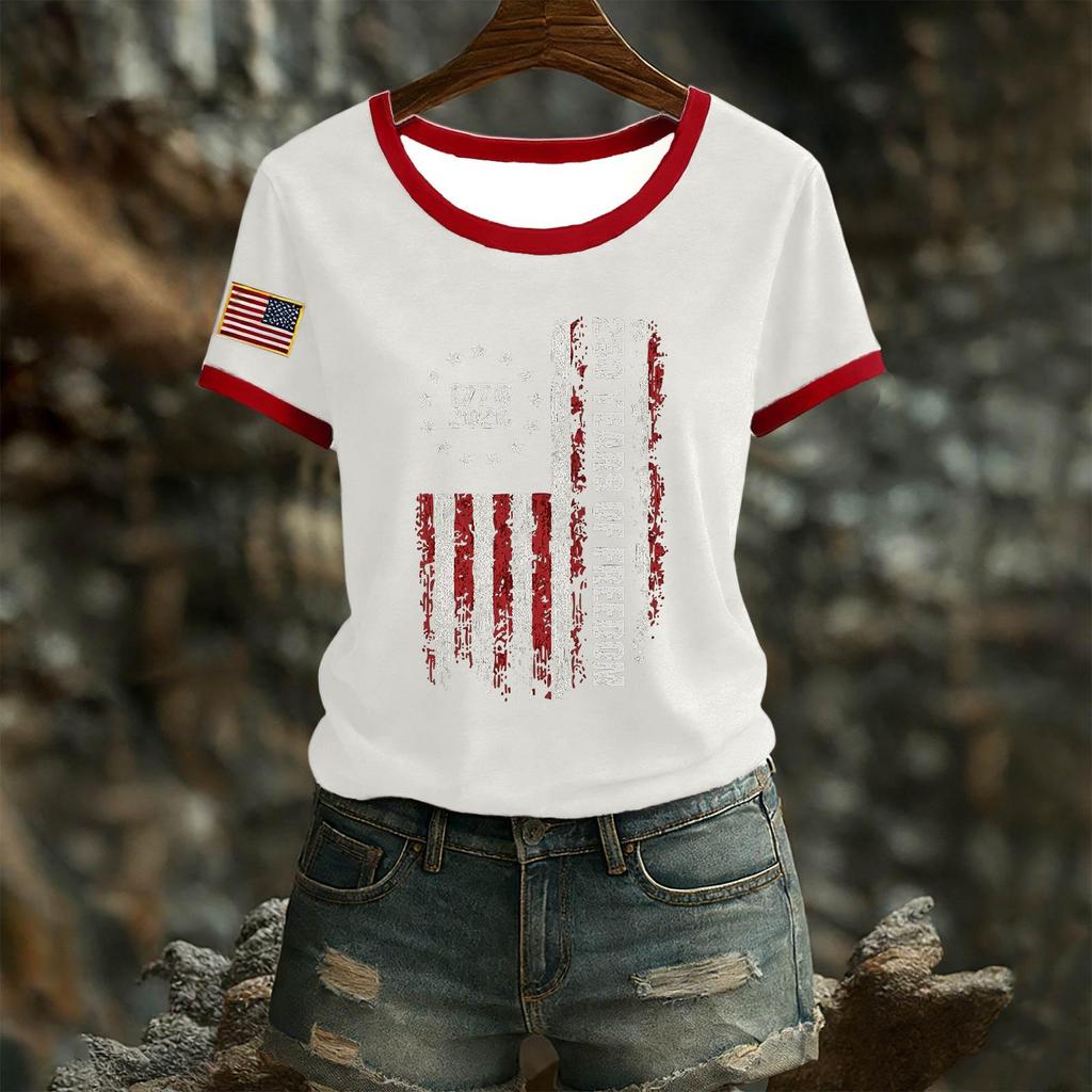 Women's Casual Round Neck Short Sleeve Pullover Printed T-Shirt Top