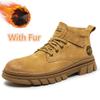 Fashion Genuine Leather Mens Biker Boots Man Non-Slip Retro Men's High Top Shoes British Style Botas Warm Plush Fur Winter Ankle Boots