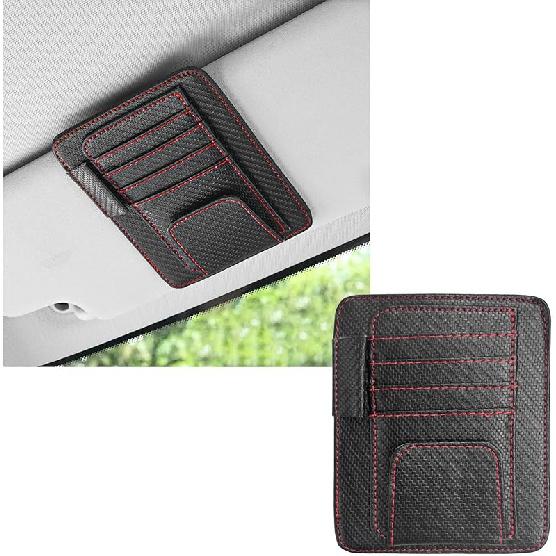 2PCS Small Leather Car Sun Visor Organizer, Multifunctional Auto Visor Document Holder With Sunglasses Clip, Universal Car Interior Organizer For