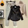 Women's Winter Suit Parker Jacket   Woolen Casual Pants + Turtleneck Sweater Fashion Three-piece Suit Women