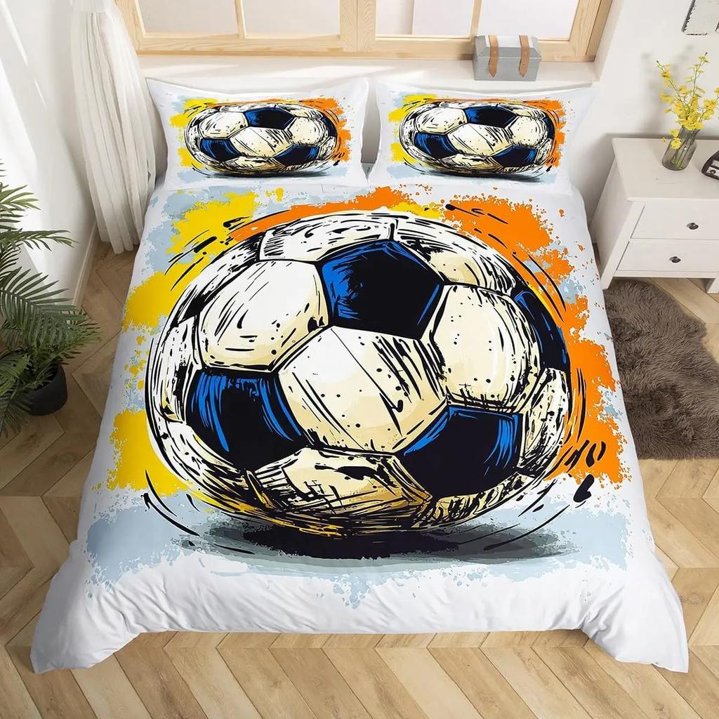 Soccer Comforter Cover For Boys Girls Vintage Football Duvet Cover Twin Black Football Field Bedding Sets Sports Theme Bed Set