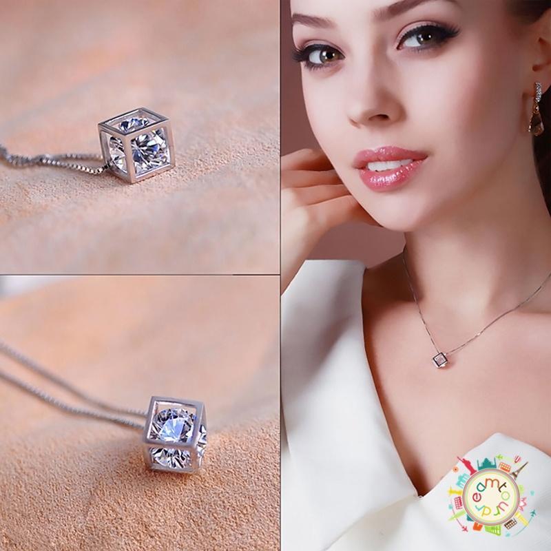 New Fashion Women's 925  Silver Plated Chain Crystal Rhinestone Necklace Pendant