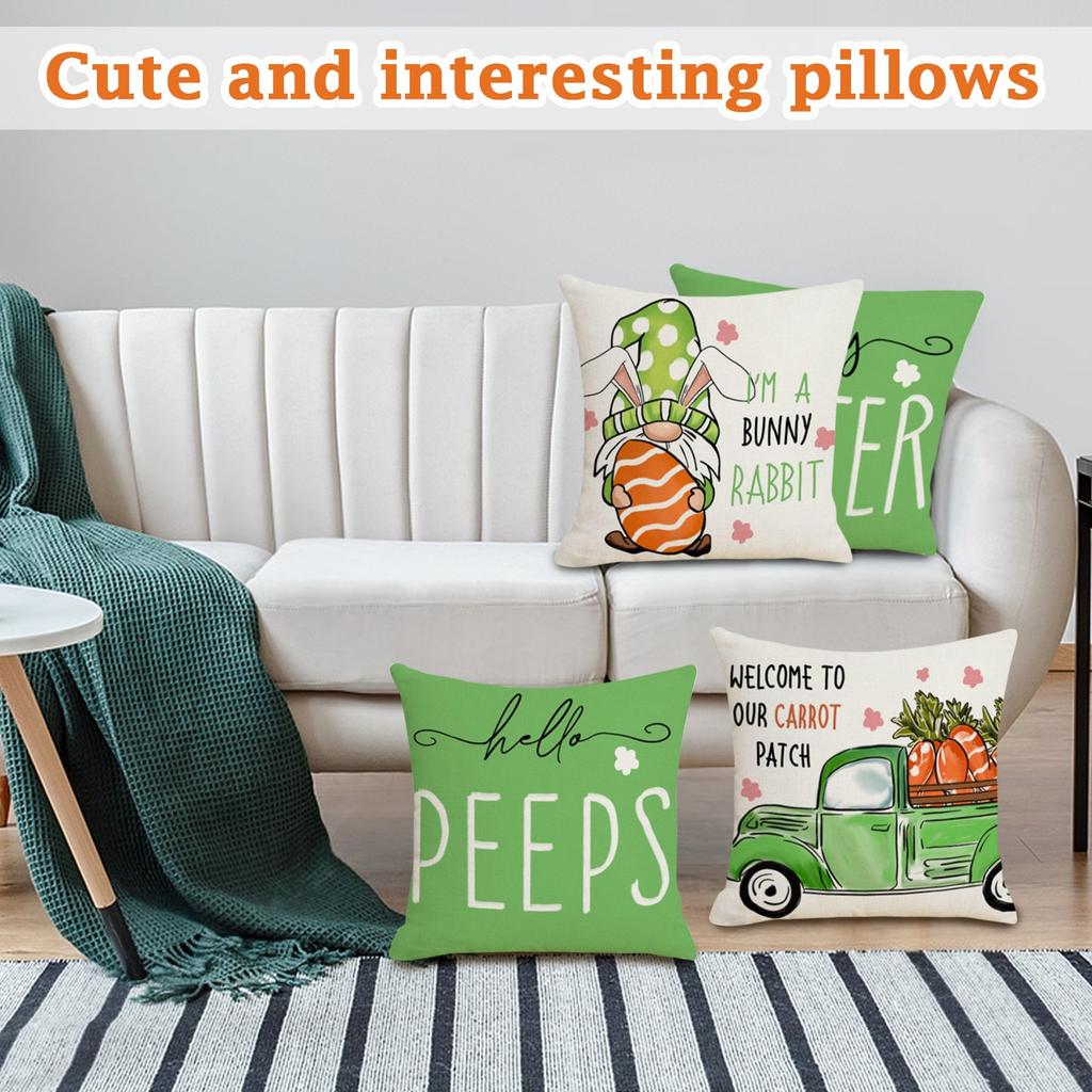 Easter Pillow Covers Decorations Cases For Home Holiday Set Of 4 Easter Pillowcase Holiday Home Sofa Bedside Pillowcase