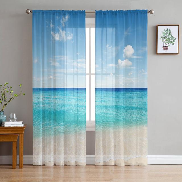Finestre Rocciose Viste Mare Tende in Tulle Bianco Per Soggiorno Camera da Letto Camera Bambini Cucina Decorazione Finestra Tende Voile Trasparenti