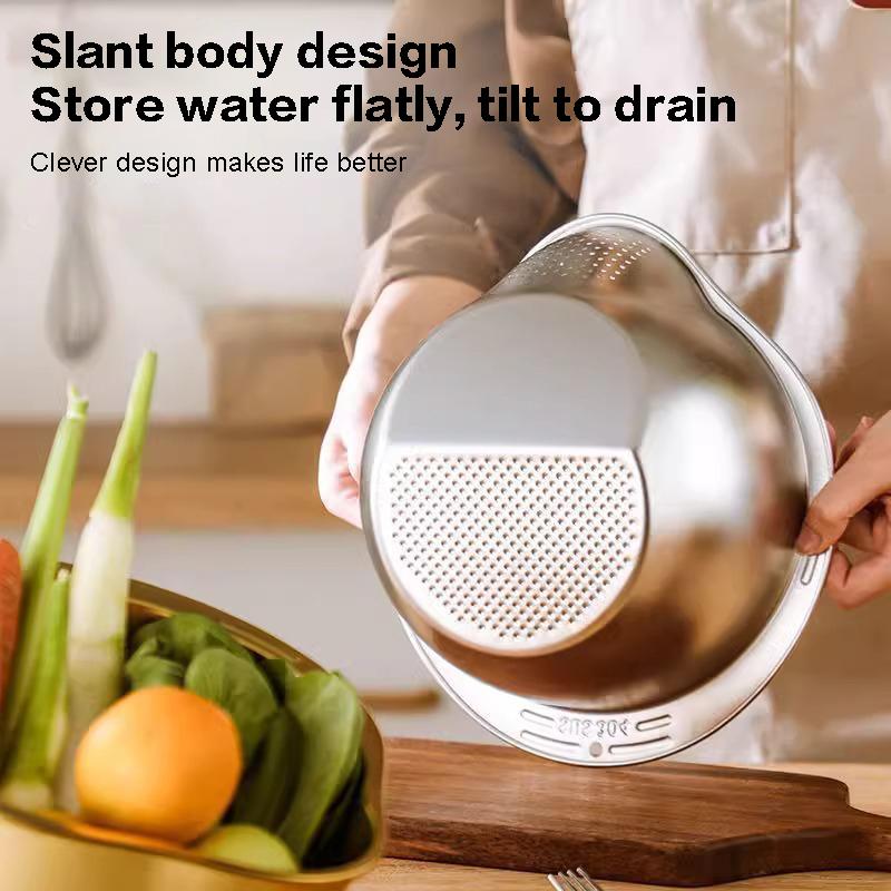 Rice Washer Strainer Bowl Stainless Steel Rice Washing Bowl Rice Sieve Colander Fruit And Vegetable Strainer Kitchen Tools