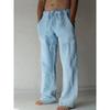 Men's Cotton Linen Long Pants Summer Solid Color Breathable Linen Trousers Male Casual Elastic Waist Casual Pants Harajuku Trous