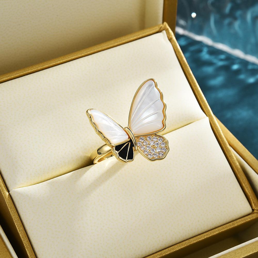 New Korean Version Luxury Color Matching Fritillary Open Ring Cute Personality Butterfly Adjustable Ring Women S Accessories Adjustable opening золотой