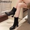 Autumn Elastic Slim Women Ankle Boots Thick High Heels Ladies Shoes Fashion Pointed Toe Comfortable Short Botas De Mujer