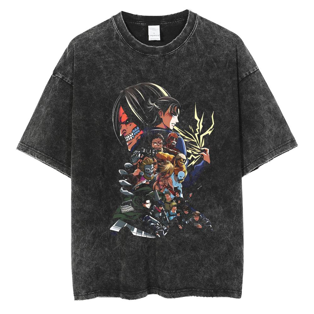 Hot Anime Attack On Titan Levi Ackerman Printed Washed Tshirt Men High Quality Cotton T-shirts Harajuku Male Oversized T Shirt