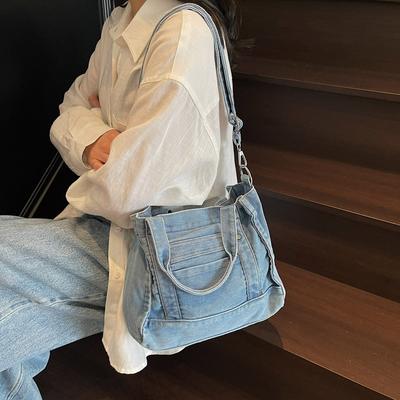 Denim Handtasche Damen Einfarbig Umhängetasche Pendler Schultertasche