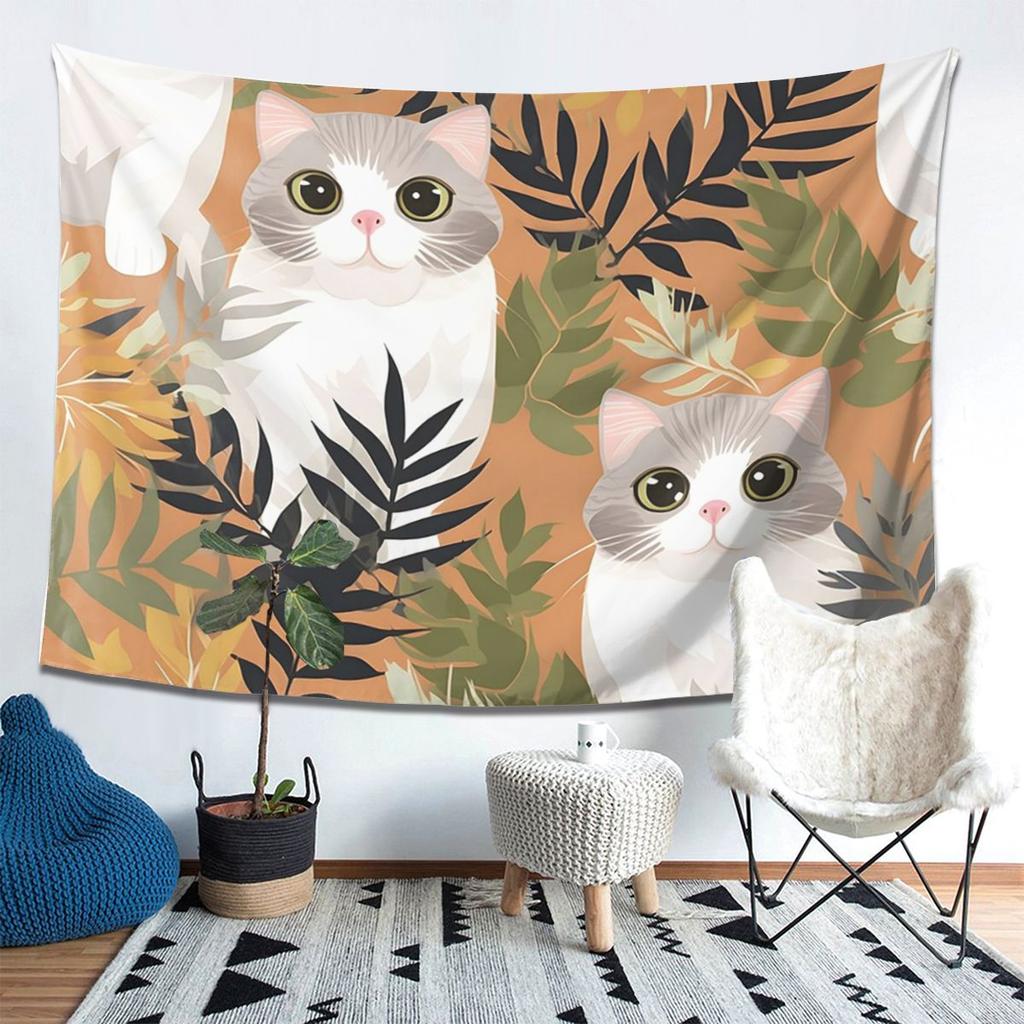 Gray Ginger And Siamese Kittens Cats Tapestry Wall Hanging Aesthetic Home Decor Tapestries for Dorm Room