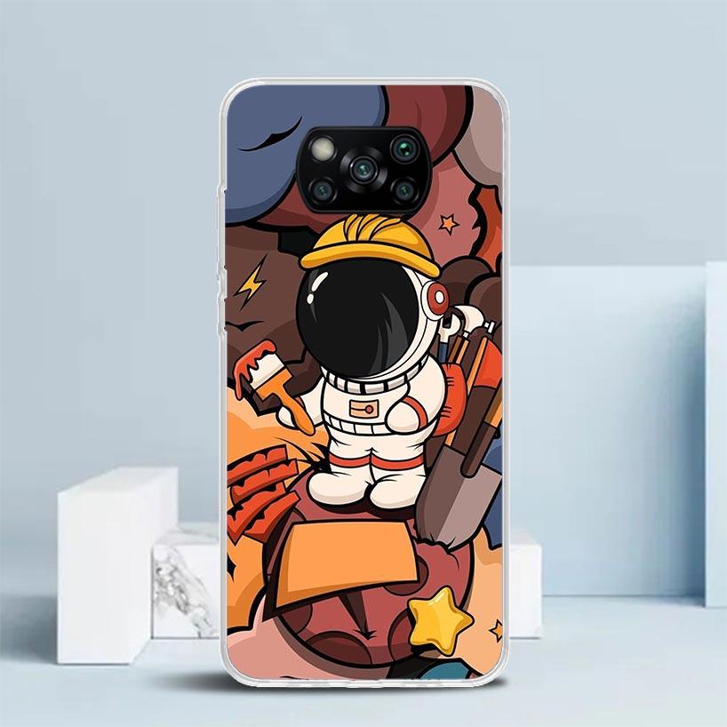 Cartoon Planet Astronaut Star Rocket Phone Case For Xiaomi Poco F7 Ultra X5 X6 X7 Pro M7 Redmi 15C 15 13C 13 12C 12 10C 10 10A 9