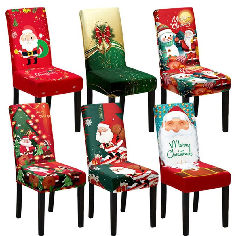 Non Slip Christmas Dining Room Chair Covers Stretchy Washable Xmas Printed Chair Slipcover Protector for Holiday Party Decor