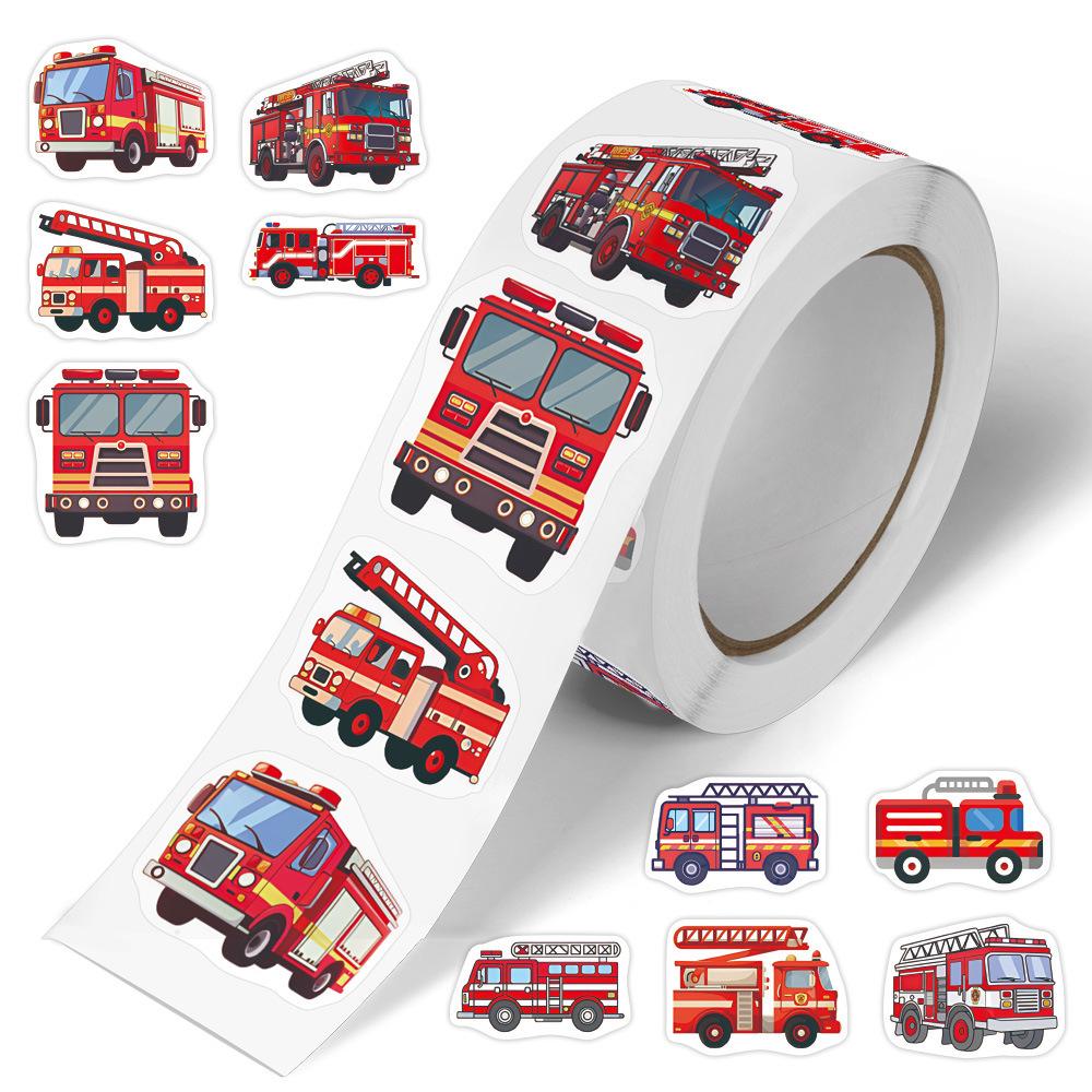 

500pcs Fire Truck Vinyl Stickers Roll Cartoon Anime Designs for Scrapbooking, Journaling, Laptops, Water Bottles Reusable, Self-Adhesive Mixed Colors