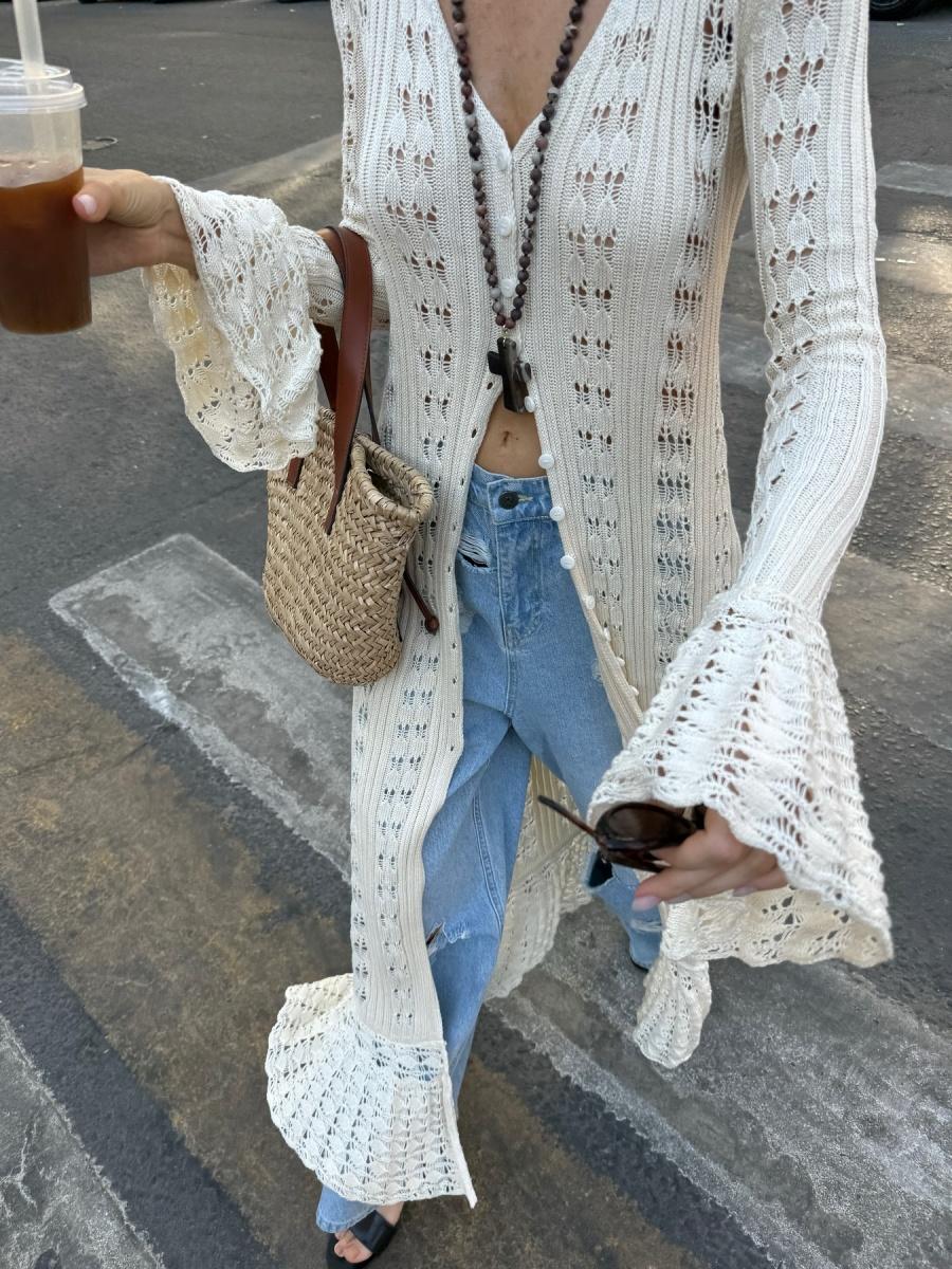 Women Long Cardigan Fashion Y2K Winter