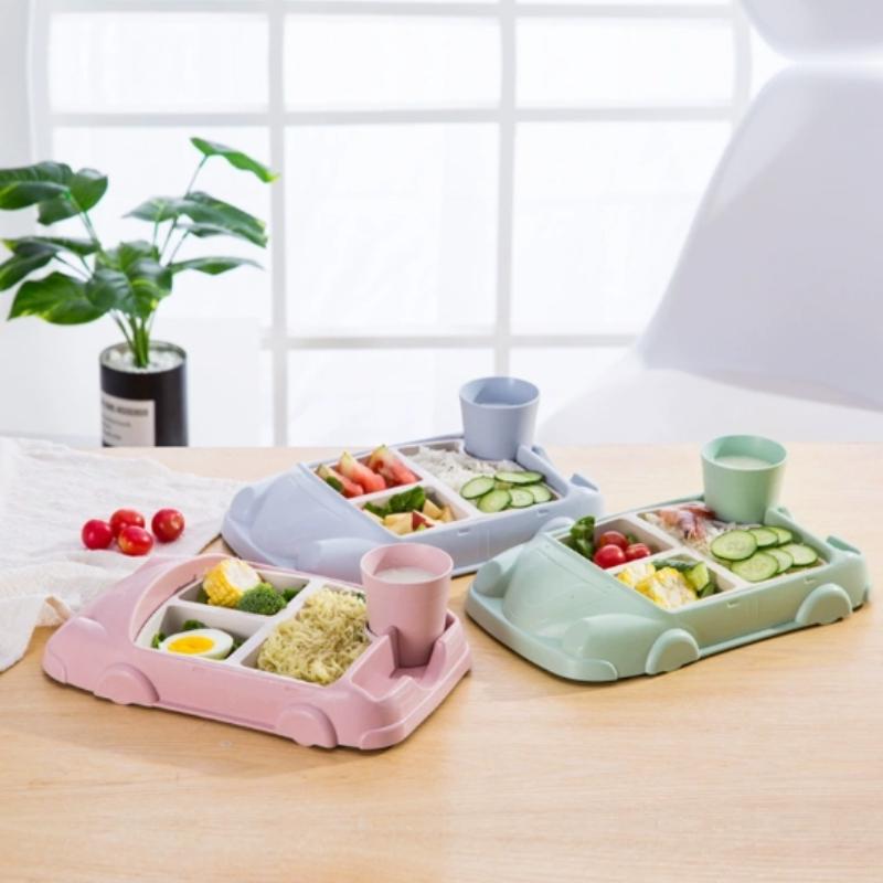 creativity Bamboo fiber baby tableware creative cartoon car plates children dividing bowls children's gifts anti fall tableware
