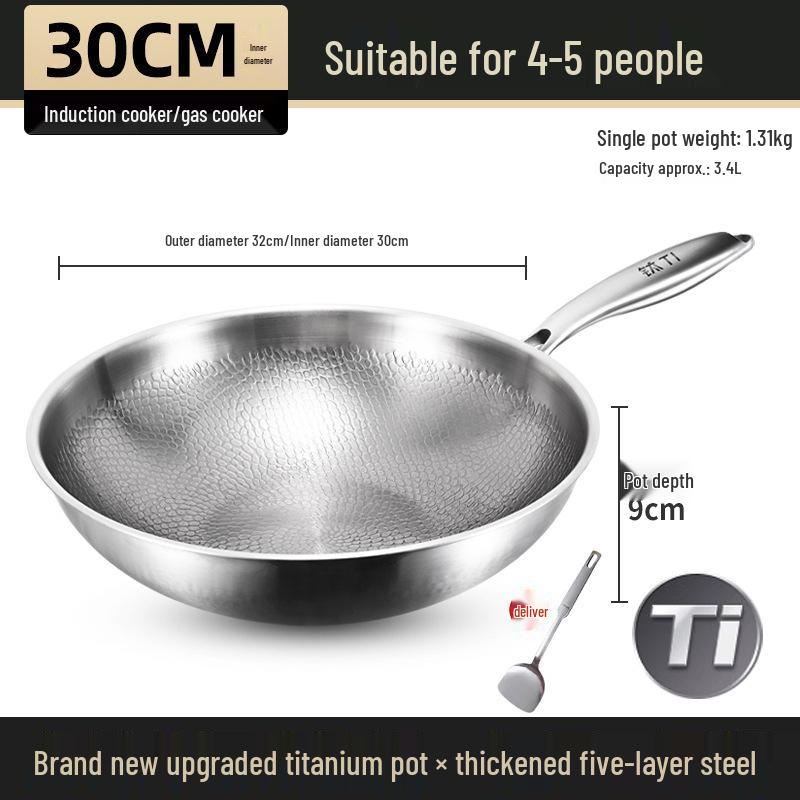 German Fish Scale Hammered Pure Titanium Wok - Uncoated Non-Stick Stir-Fry Pan for Induction Cookers.