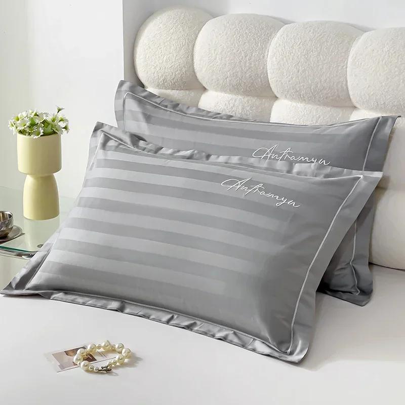 60s Long staple cotton pillow cover satin jacquard pillow case for home hotel Embroidered silky pillowcase for sleeping pillows