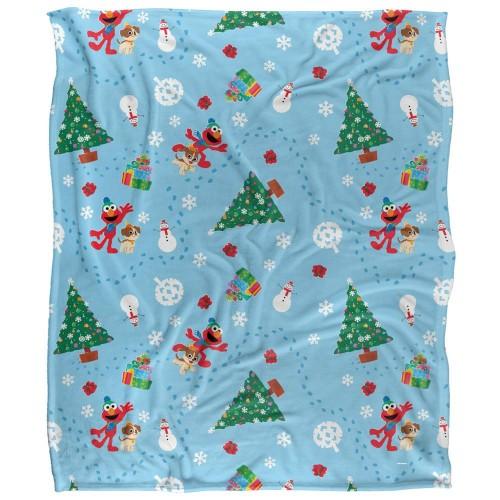 Sesame Street Silky Footprint Holiday Supersoft Blanket