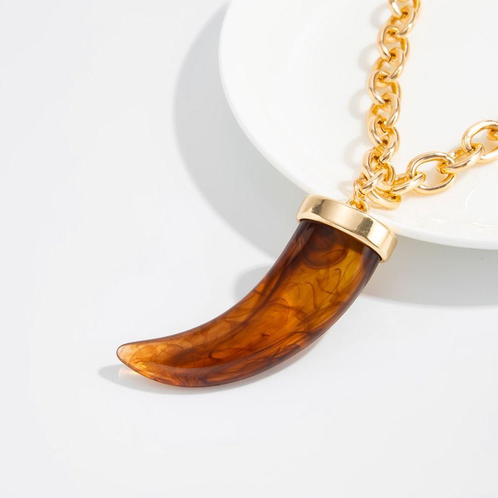 Gold Western Cowboy Style Necklace Punk Cow Horns Necklace Wolf Tooth Pendant Necklace Decoration