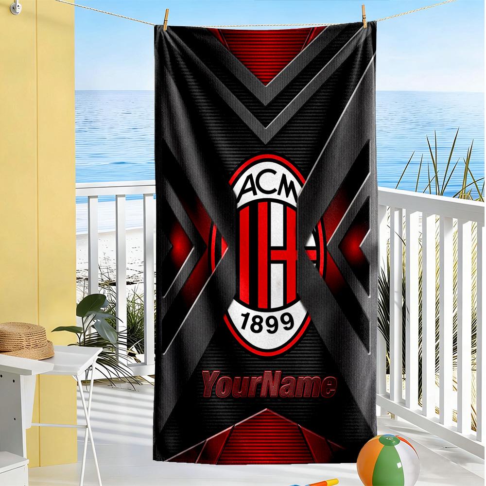 Ac Milan Customize Text Beach Towel High Absorbency & Quick-Dry Suitable for Swimming Gym Camping Yoga Vacation