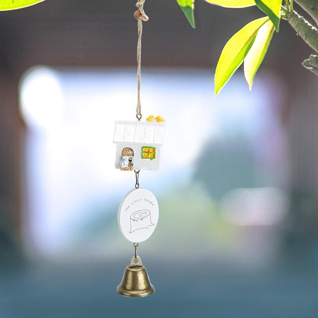 Cute Wind Chimes Bell Ornament with Resin House Decor for Garden Window Courtyard DecorationType B White