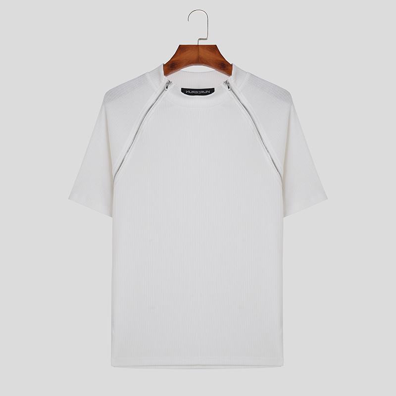 

INCERUN Мужская летняя футболка с короткими рукавами и двойной молнией, топы 5XL белый