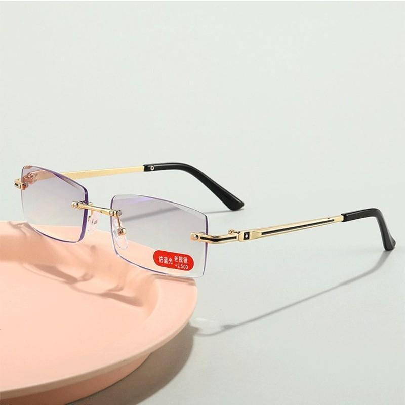 Vintage Anti-Blue Light Reading Glasses For Men Frameless Square Presbyopia Unisex Far-Sighted Eyewear With Degree  + 1.0 + 4.0