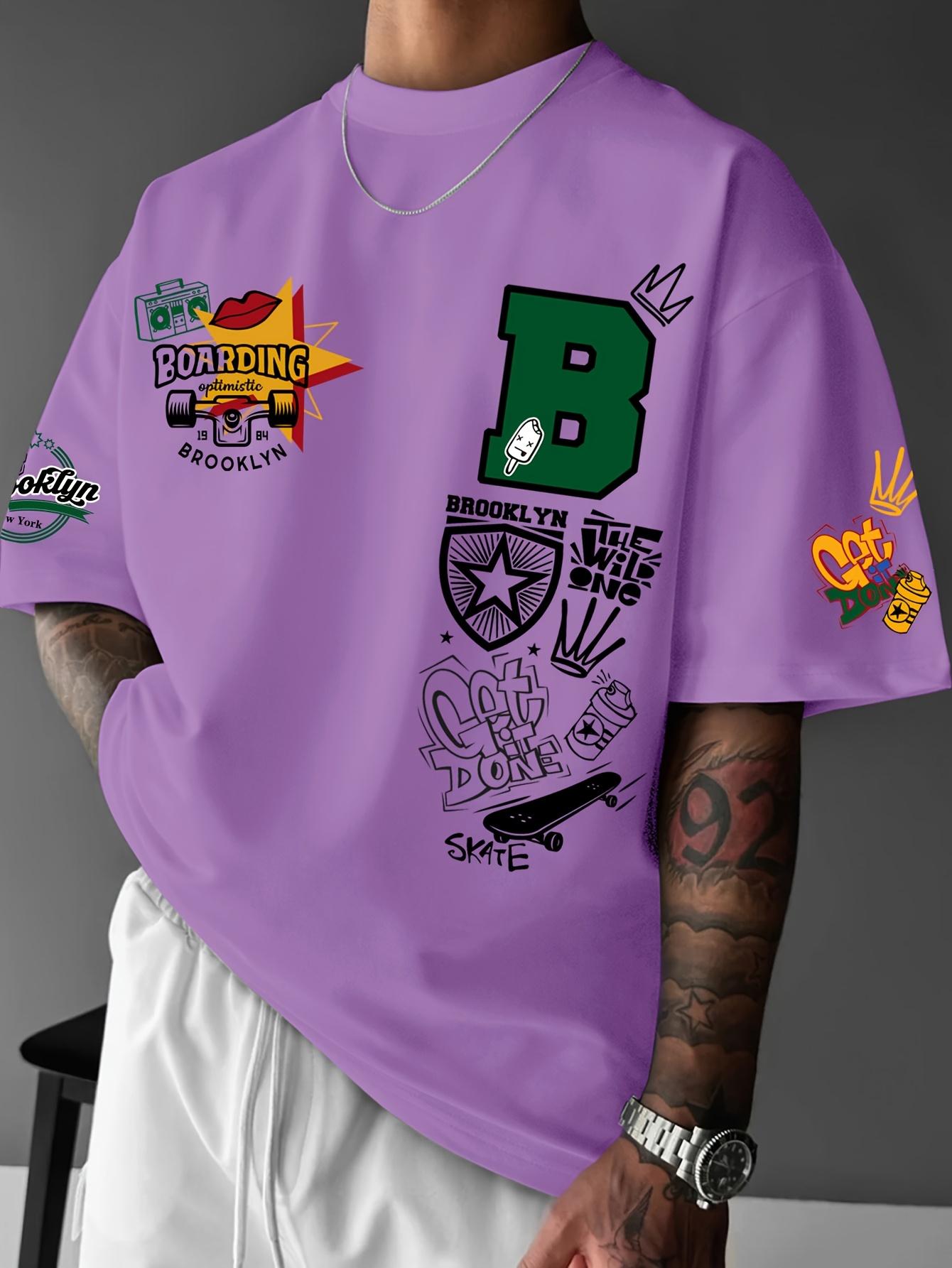 

New Men s Summer Brooklyn Design Letter Printed Breathable Round Neck T-shirt Outdoor Street Style Top 4XL