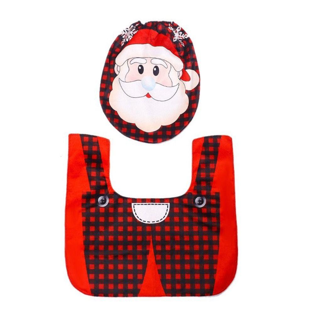 2Pcs/set Santa Pattern Bathroom Seat Set Dust Proof Santa Floor Carpet  Protection  Floor