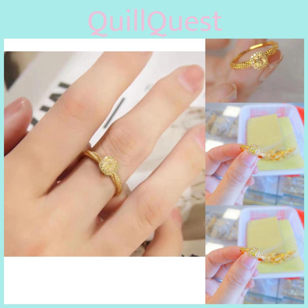 Eye-catching Square Shape Yellow Crystal Ring For Women Simple Gold Plated Fashion Accessory