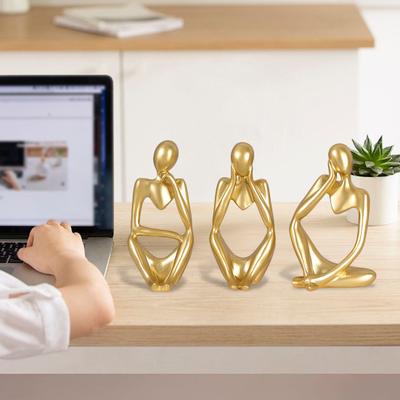 3Pcs Abstract Thinker Figurine Mini Sitting Thinker Resin Statue Sculpture Living Room Home Office Bookshelf Desktop Decoration Ornament
