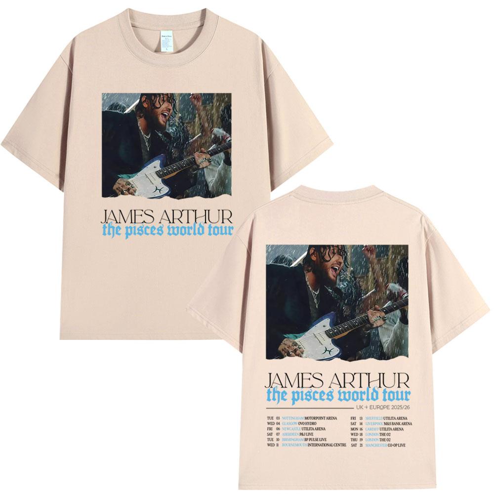 2026 Sommer James Arthur Fische Welt Tour Muster T-Shirt Sommer Herren Hip Hop Retro Baumwolle Locker Lässig Street Y2K T-Shirt