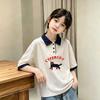 Girls' Cotton Color Block Short Sleeve Polo Shirt, Summer 2026 New Style, Medium/Large Kids' Loose Lapel T-shirt, Trendy.
