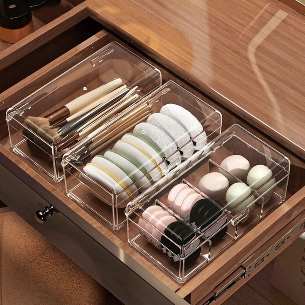 Clear Makeup Brush Holder Plastic Cosmetic Storage Box Durable Transparent Storage Box  Living Room