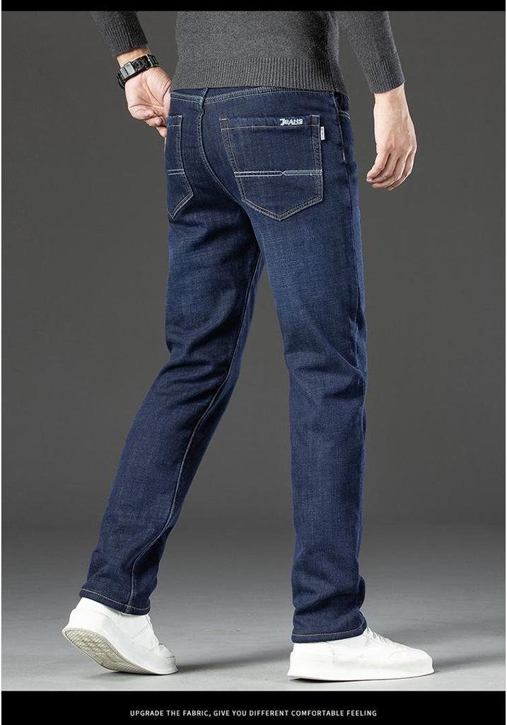 Men's Plus Size Warm Velvet-Lined Denim Pants - Loose, Straight, Winter Casual Wear